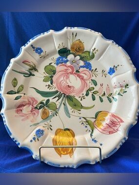 Vintage Italian Nova Rose hand painted Floral Ceramic Plate -